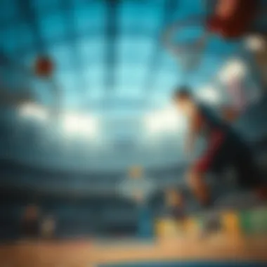 Basketball court showcasing a game in action