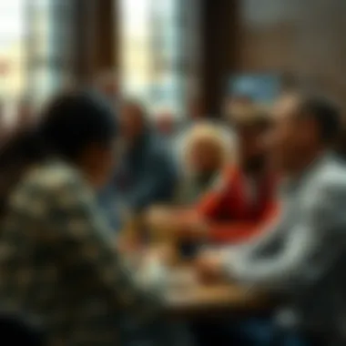 A vibrant community gathering discussing betting strategies