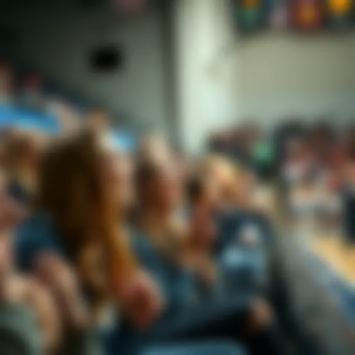 Fans cheering during a women's basketball match