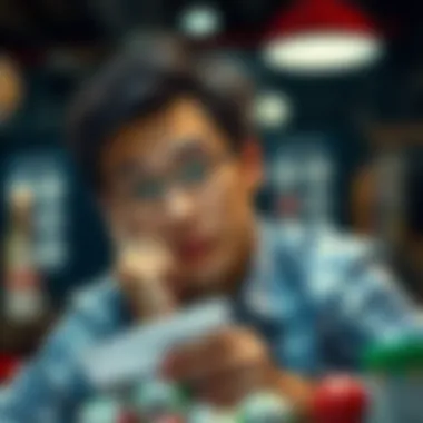 A thoughtful individual analyzing lottery strategies