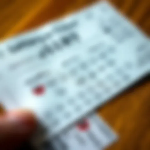 Detailed layout of a lottery ticket with highlighted sections