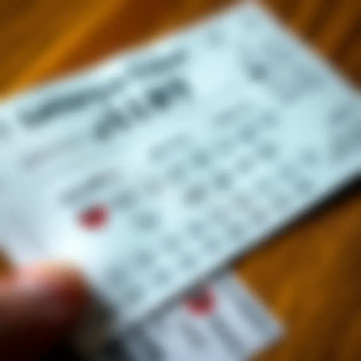 Detailed layout of a lottery ticket with highlighted sections