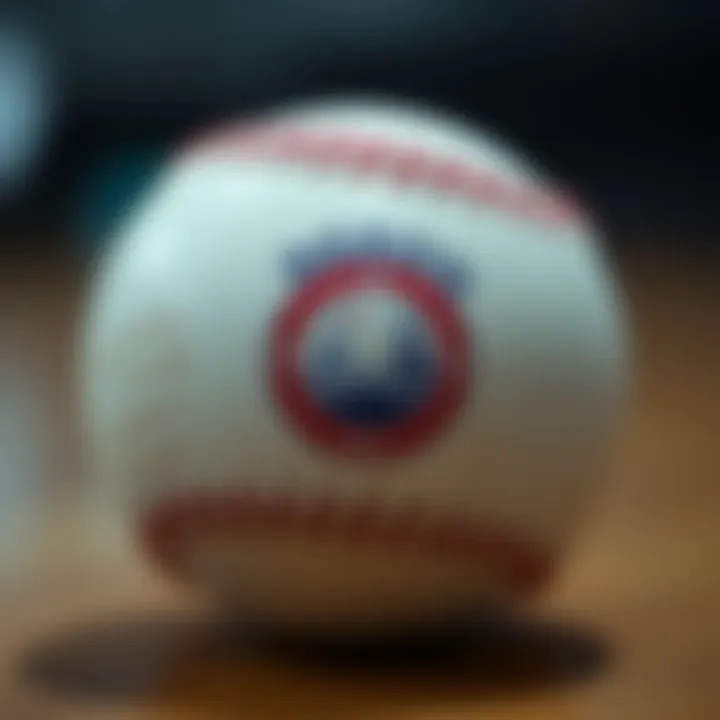 Close-up of a baseball with the Seoul emblem, representing local teams.