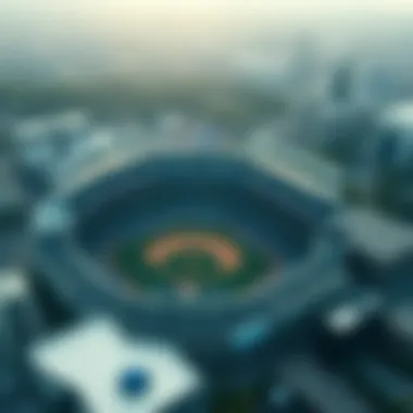 An aerial view of a popular baseball stadium in Seoul during a game.