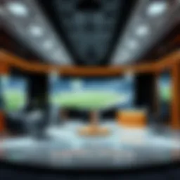 A futuristic sports broadcasting studio showcasing advanced technology