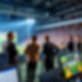 Dynamic sports broadcasting scene with commentators