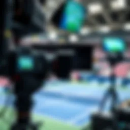 A close-up of a tennis match broadcast setup with advanced technology.